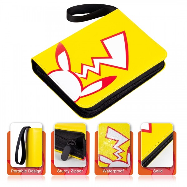 4-Pocket Binder for Pokemon Cards with 50 Removable Sheets Holds 400 Cards, Card Book Collector Album Folder for Yugioh, MTG, TCG, Trading Card Holder with Zipper-Toys Gifts for Boys Girls, Yellow+Red
