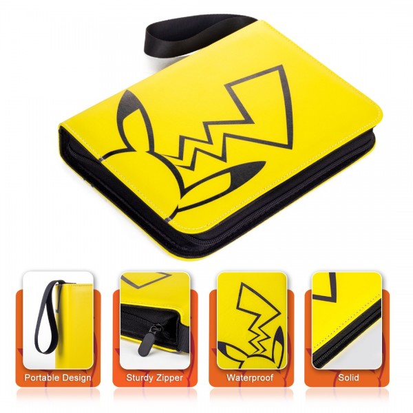 4-Pocket Binder for Pokemon Cards with 50 Removable Sheets Holds 400 Cards, Card Book Collector Album Folder for Yugioh, MTG, TCG, Trading Card Holder with Zipper-Toys Gifts for Boys Girls, Yellow+Black