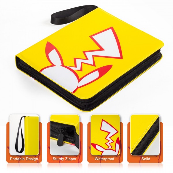 9-Pocket Binder for Pokemon Cards with 50 Removable Sheets Holds 900 Cards, Card Book Collector Album Folder for Yugioh, MTG, TCG, Trading Card Holder with Zipper-Toys Gifts for Boys Girls, Yellow+red