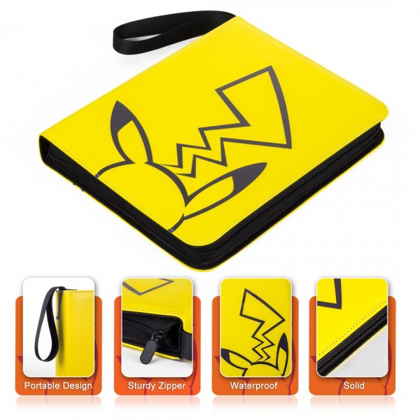 9-Pocket Binder for Pokemon Cards with 50 Removable Sheets Holds 900 Cards, Card Book Collector Album Folder for Yugioh, MTG, TCG, Trading Card Holder with Zipper-Toys Gifts for Boys Girls, Yellow+black