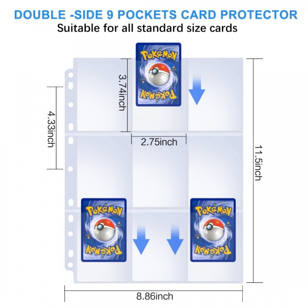 540 Pockets Baseball Card Sleeves, GEAoffice Double Side 9 Pocket Trading Card Storage Album Pages 11 Holes Fit 3 Ring Binder, Card Protector Sheets for Pokemon, Skylanders, Top Trumps, 30 Pages  