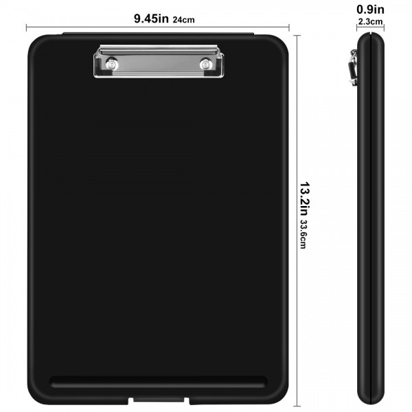 Clipboard with Storage Black, Plastic Storage Clipboards with Low Profile Clip, Heavy Duty Nursing Clipboard Holds 150 Letter Size Sheets, Coach Clipboard for Work Smooth Writing