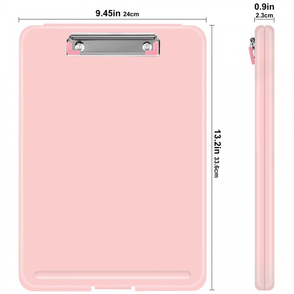 Clipboard with Storage Pink, Plastic Storage Clipboards with Low Profile Clip, Heavy Duty Nursing Clipboard Holds 150 Letter Size Sheets, Coach Clipboard for Work Smooth Writing