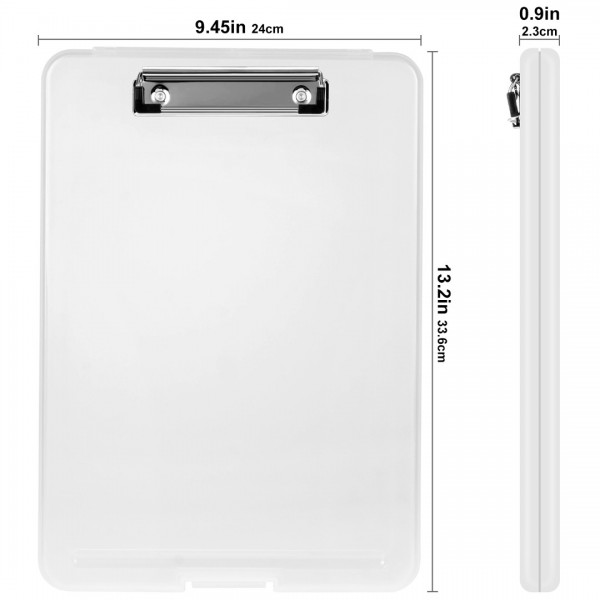 Clipboard with Storage White, Plastic Storage Clipboards with Low Profile Clip, Heavy Duty Nursing Clipboard Holds 150 Letter Size Sheets, Coach Clipboard for Work Smooth Writing