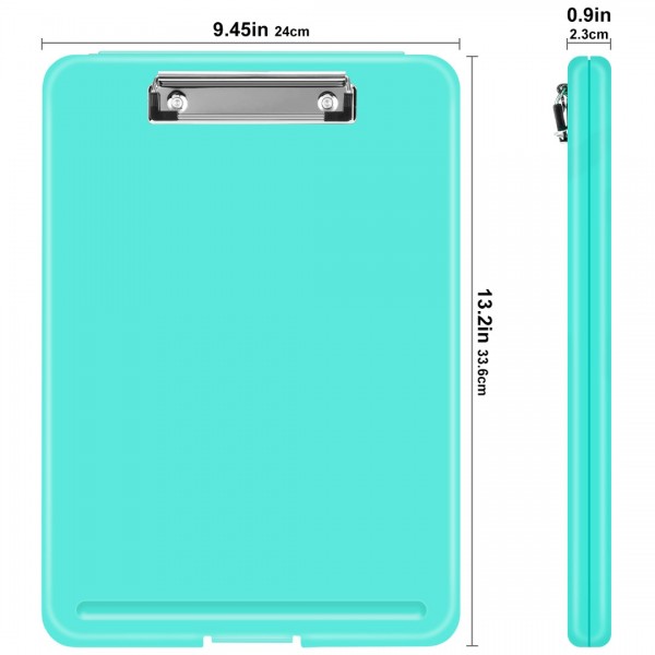 Clipboard with Storage Teal, Plastic Storage Clipboards with Low Profile Clip, Heavy Duty Nursing Clipboard Holds 150 Letter Size Sheets, Coach Clipboard for Work Smooth Writing