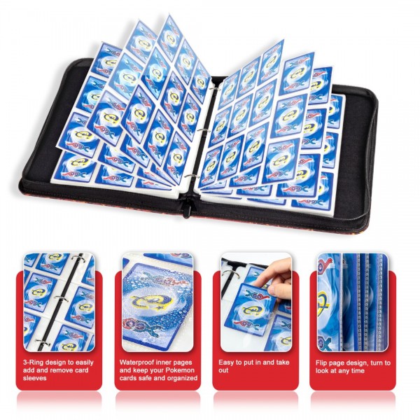 9-Pocket Binder for Pokemon Cards with 50 Removable Sheets Holds 900 Cards, Card Book Collector Album Folder for Yugioh, MTG, TCG, Trading Card Holder with Zipper-Toys Gifts for Boys Girls, Rose Pink