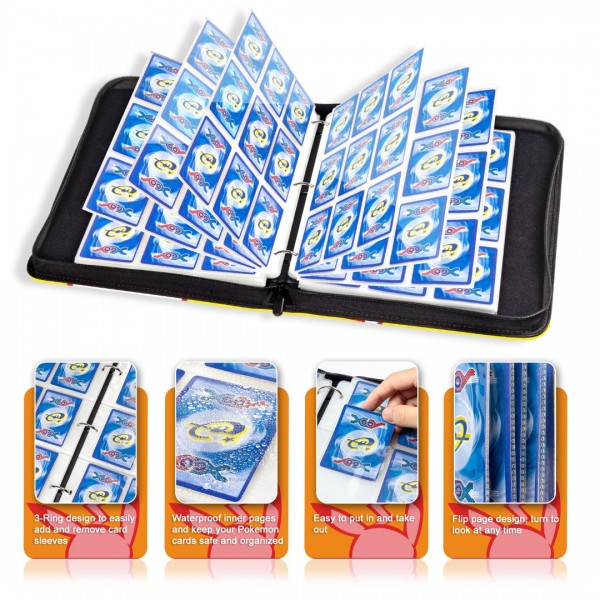 9-Pocket Binder for Pokemon Cards with 50 Removable Sheets Holds 900 Cards, Card Book Collector Album Folder for Yugioh, MTG, TCG, Trading Card Holder with Zipper-Toys Gifts for Boys Girls, Yellow+red