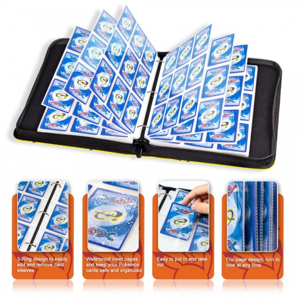 9-Pocket Binder for Pokemon Cards with 50 Removable Sheets Holds 900 Cards, Card Book Collector Album Folder for Yugioh, MTG, TCG, Trading Card Holder with Zipper-Toys Gifts for Boys Girls, Yellow+black