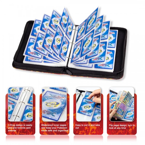 4-Pocket Binder for Pokemon Cards with 50 Removable Sheets Holds 400 Cards, Card Book Collector Album Folder for Yugioh, MTG, TCG, Trading Card Holder with Zipper-Toys Gifts for Boys Girls, Rose Pink