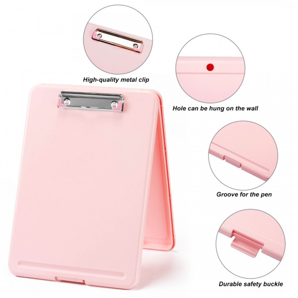 Clipboard with Storage Pink, Plastic Storage Clipboards with Low Profile Clip, Heavy Duty Nursing Clipboard Holds 150 Letter Size Sheets, Coach Clipboard for Work Smooth Writing