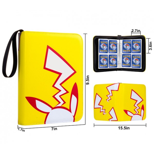 4-Pocket Binder for Pokemon Cards with 50 Removable Sheets Holds 400 Cards, Card Book Collector Album Folder for Yugioh, MTG, TCG, Trading Card Holder with Zipper-Toys Gifts for Boys Girls, Yellow+Red