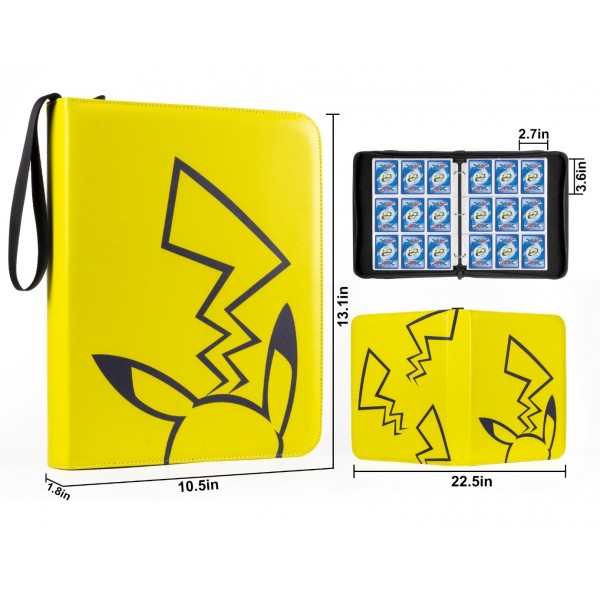 9-Pocket Binder for Pokemon Cards with 50 Removable Sheets Holds 900 Cards, Card Book Collector Album Folder for Yugioh, MTG, TCG, Trading Card Holder with Zipper-Toys Gifts for Boys Girls, Yellow+black
