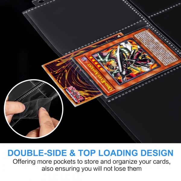 1260 Pockets Baseball Card Sleeves, GEAoffice Double Side 9 Pocket Trading Card Storage Album Pages 11 Holes Fit 3 Ring Binder, Card Protector Sheets for Pokemon, Skylanders, Top Trumps, 70 Pages 
