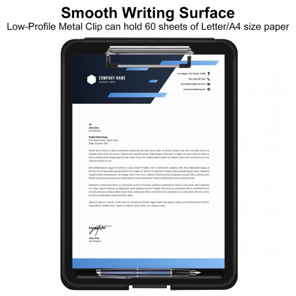 Clipboard with Storage Black, Plastic Storage Clipboards with Low Profile Clip, Heavy Duty Nursing Clipboard Holds 150 Letter Size Sheets, Coach Clipboard for Work Smooth Writing