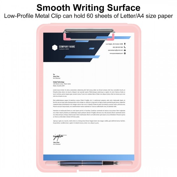 Clipboard with Storage Pink, Plastic Storage Clipboards with Low Profile Clip, Heavy Duty Nursing Clipboard Holds 150 Letter Size Sheets, Coach Clipboard for Work Smooth Writing