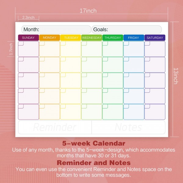 GEAoffice Dry Erase Magnetic Calendar for Refrigerator, White Board Monthly Magetic Calendar includes 5 Markers and 1 Eraser
