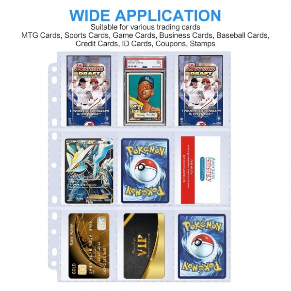 540 Pockets Baseball Card Sleeves, GEAoffice Double Side 9 Pocket Trading Card Storage Album Pages 11 Holes Fit 3 Ring Binder, Card Protector Sheets for Pokemon, Skylanders, Top Trumps, 30 Pages  