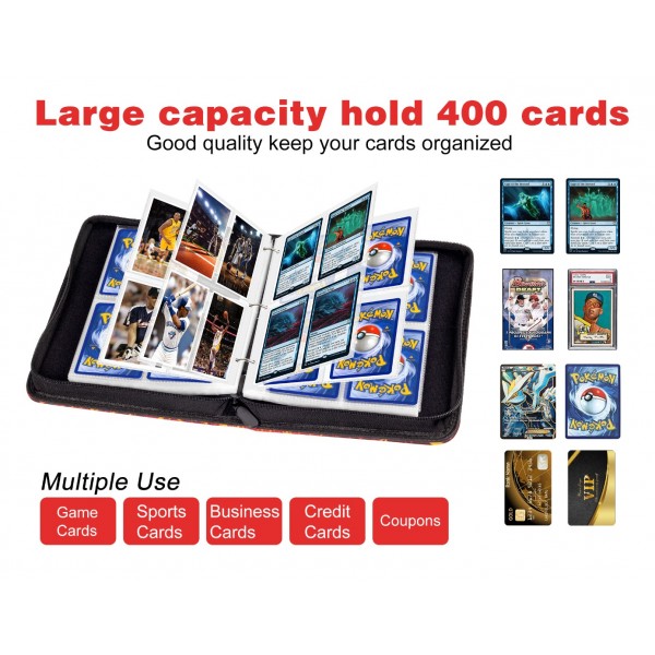 4-Pocket Binder for Pokemon Cards with 50 Removable Sheets Holds 400 Cards, Card Book Collector Album Folder for Yugioh, MTG, TCG, Trading Card Holder with Zipper-Toys Gifts for Boys Girls, Rose Pink