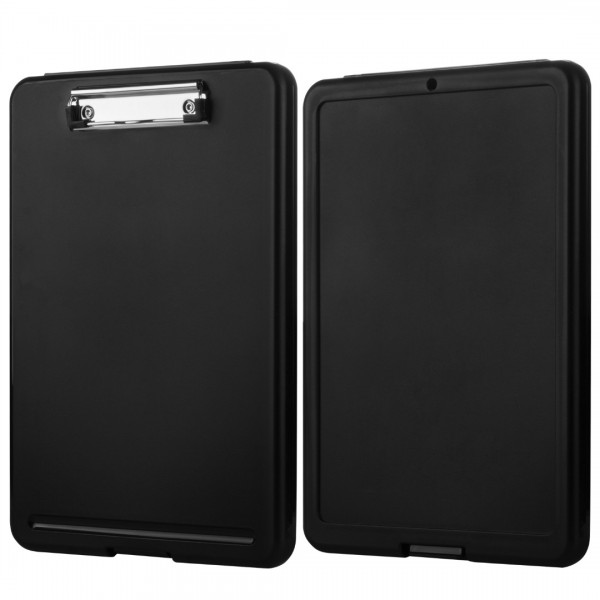 Clipboard with Storage Black, Plastic Storage Clipboards with Low Profile Clip, Heavy Duty Nursing Clipboard Holds 150 Letter Size Sheets, Coach Clipboard for Work Smooth Writing