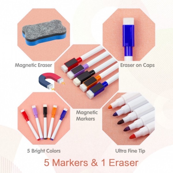 GEAoffice Dry Erase Magnetic Calendar for Refrigerator, White Board Monthly Magetic Calendar includes 5 Markers and 1 Eraser