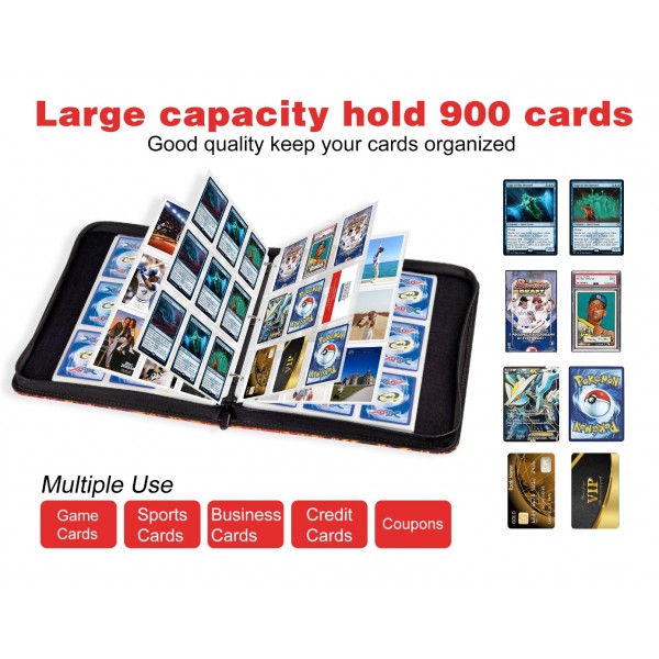 9-Pocket Binder for Pokemon Cards with 50 Removable Sheets Holds 900 Cards, Card Book Collector Album Folder for Yugioh, MTG, TCG, Trading Card Holder with Zipper-Toys Gifts for Boys Girls, Rose Pink