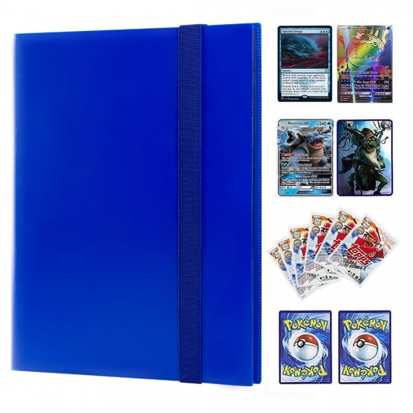 GEAoffice Card Binder, 9 Pockets Trading Card Album Folder, 360 Side Loading Pocket Binder for Yugioh, MTG and Other TCG, Blue