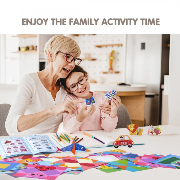 GEAoffice Origami Paper for Kids, Kids Origami Kit Double Sided 152 Sheets Color Origami Paper Kit with 72 Projects