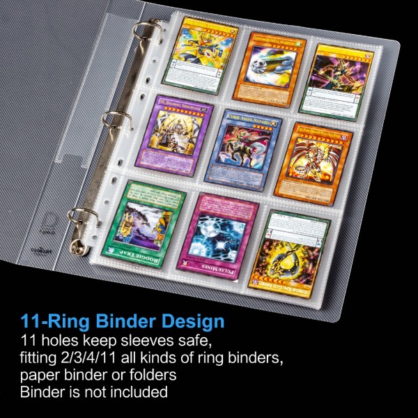 1260 Pockets Baseball Card Sleeves, GEAoffice Double Side 9 Pocket Trading Card Storage Album Pages 11 Holes Fit 3 Ring Binder, Card Protector Sheets for Pokemon, Skylanders, Top Trumps, 70 Pages 