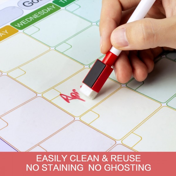 GEAoffice Dry Erase Magnetic Calendar for Refrigerator, White Board Monthly Magetic Calendar includes 5 Markers and 1 Eraser