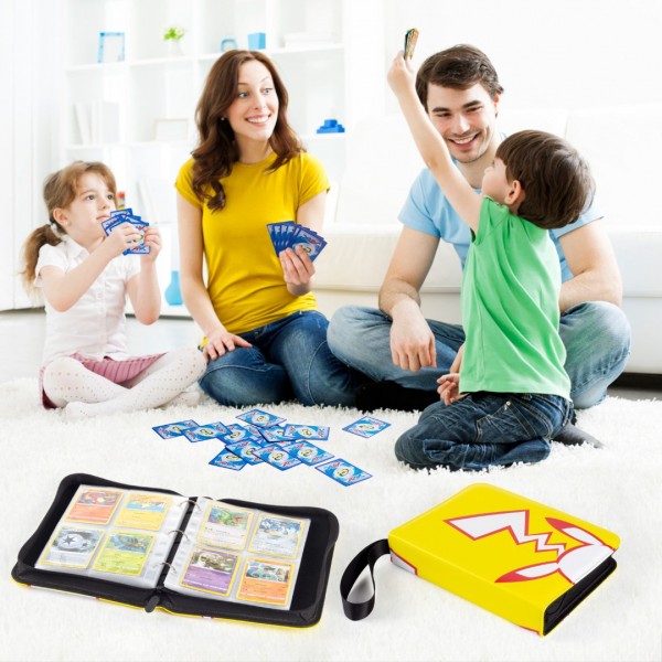 4-Pocket Binder for Pokemon Cards with 50 Removable Sheets Holds 400 Cards, Card Book Collector Album Folder for Yugioh, MTG, TCG, Trading Card Holder with Zipper-Toys Gifts for Boys Girls, Yellow+Red