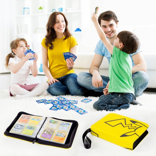 4-Pocket Binder for Pokemon Cards with 50 Removable Sheets Holds 400 Cards, Card Book Collector Album Folder for Yugioh, MTG, TCG, Trading Card Holder with Zipper-Toys Gifts for Boys Girls, Yellow+Black