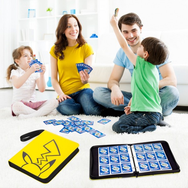 9-Pocket Binder for Pokemon Cards with 50 Removable Sheets Holds 900 Cards, Card Book Collector Album Folder for Yugioh, MTG, TCG, Trading Card Holder with Zipper-Toys Gifts for Boys Girls, Yellow+black