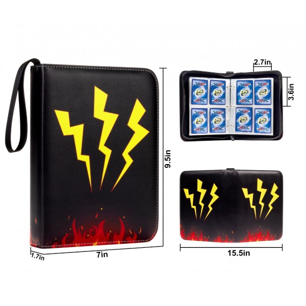 4-Pocket Binder for Pokemon Cards with 50 Removable Sheets Holds Up To 400 Cards, Baseball Card Collector Album Folder for Yugioh, MTG, TCG, Trading Card Binder with Zipper-Toys Gifts for Boys Girls, Black