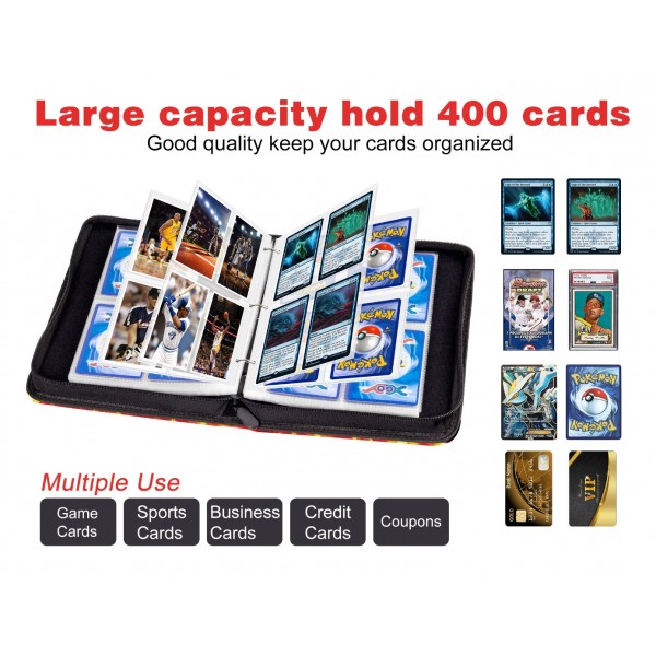 4-Pocket Binder for Pokemon Cards with 50 Removable Sheets Holds Up To 400 Cards, Baseball Card Collector Album Folder for Yugioh, MTG, TCG, Trading Card Binder with Zipper-Toys Gifts for Boys Girls, Black