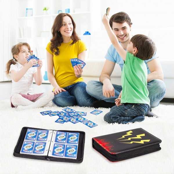 4-Pocket Binder for Pokemon Cards with 50 Removable Sheets Holds Up To 400 Cards, Baseball Card Collector Album Folder for Yugioh, MTG, TCG, Trading Card Binder with Zipper-Toys Gifts for Boys Girls, Black