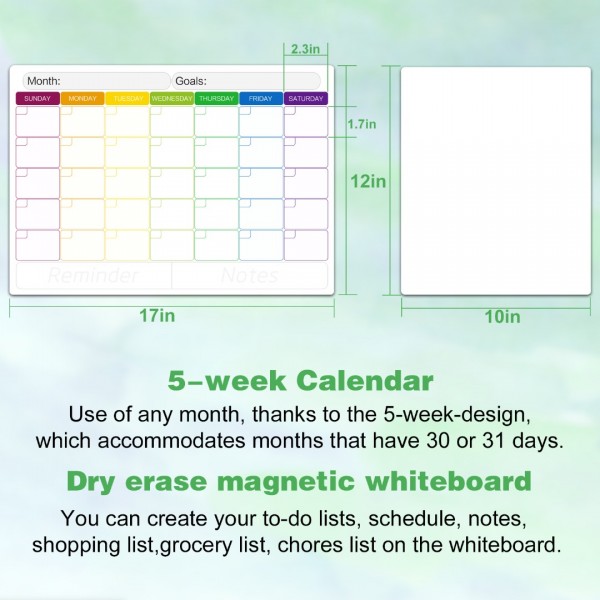 Magnetic Dry Erase Calendar, GEAoffice 17" x 12" Refrigerator Calendar & 12" x 10" Magnetic Whiteboard for Fridge, Including 5 Markers and 1 Eraser, Kitchen Schedule Calendar, Planning Boards 
