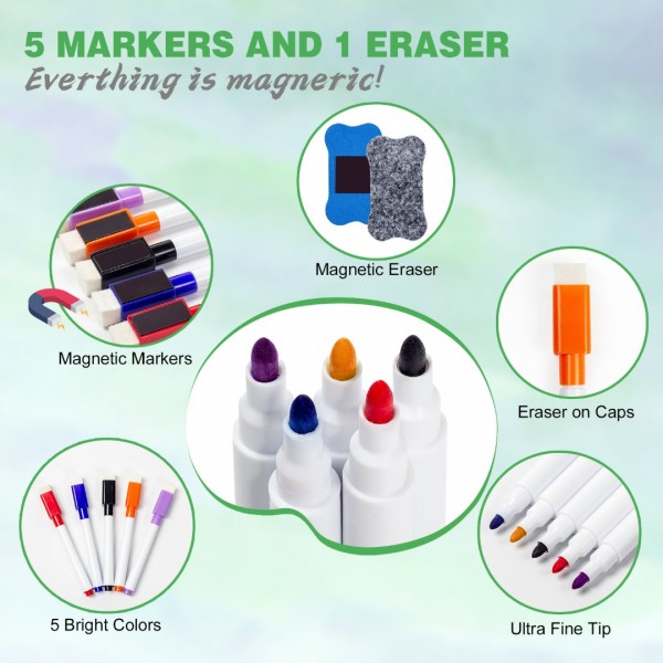 Magnetic Dry Erase Calendar, GEAoffice 17" x 12" Refrigerator Calendar & 12" x 10" Magnetic Whiteboard for Fridge, Including 5 Markers and 1 Eraser, Kitchen Schedule Calendar, Planning Boards 