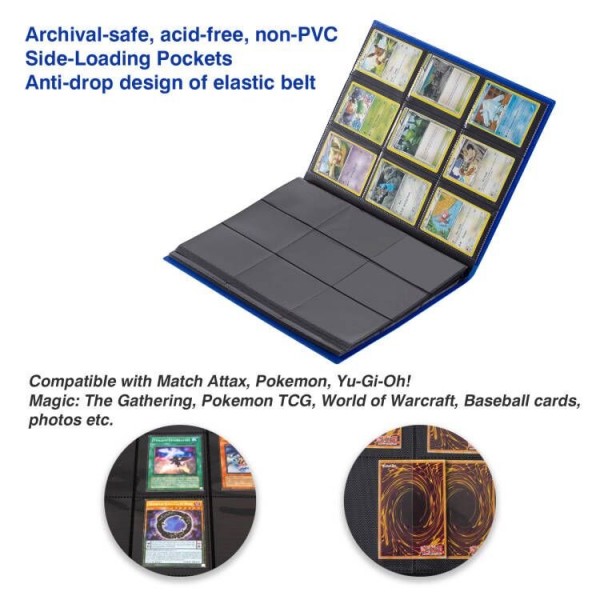GEAoffice Card Binder, 9 Pockets Trading Card Album Folder, 360 Side Loading Pocket Binder for Yugioh, MTG and Other TCG, Blue