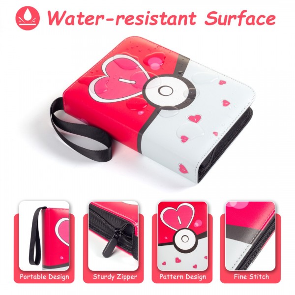 4-Pocket Card Binder for Trading Cards Binder 400 Pockets, Trading Card Games Collection Binder, Card Book Collector Album Folder Holder with Sleeves- Gifts for Boys Girls Toys, Pink (4 Pocket Pink+white) 