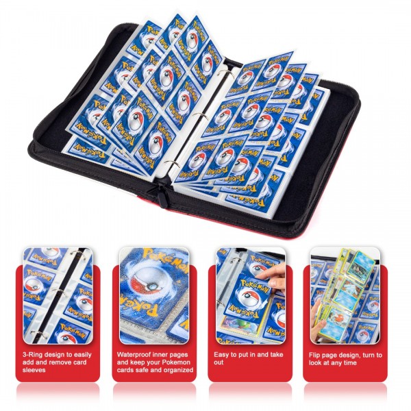 6-Pocket Binder for Pokemon Cards with 50 Removable Sheets Holds 600 Cards, Card Book Collector Album Folder for Yugioh, MTG, TCG, Trading Card Holder with Zipper-Toys Gifts for Boys Girls 