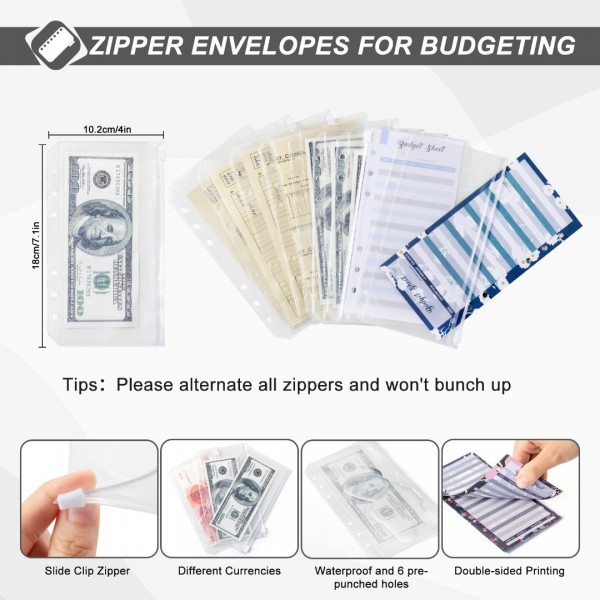 A6 Binder Budget Planner Organizer 6 Ring Binder Cover, with 8Pcs Cash Envelopes,10Pcs binder pockets, 24Pcs Budget Sheets & 38 Categories Sticker Labels, Money Saving Binder for Budgeting (Black) 