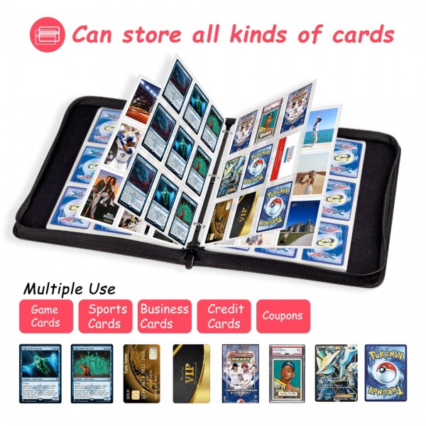 9-Pocket Card Binder for Trading Cards Binder 900 Pockets, Trading Card Games Collection Binder, Card Book Collector Album Folder Holder with Sleeves- Gifts for Boys Girls Toys, Pink 