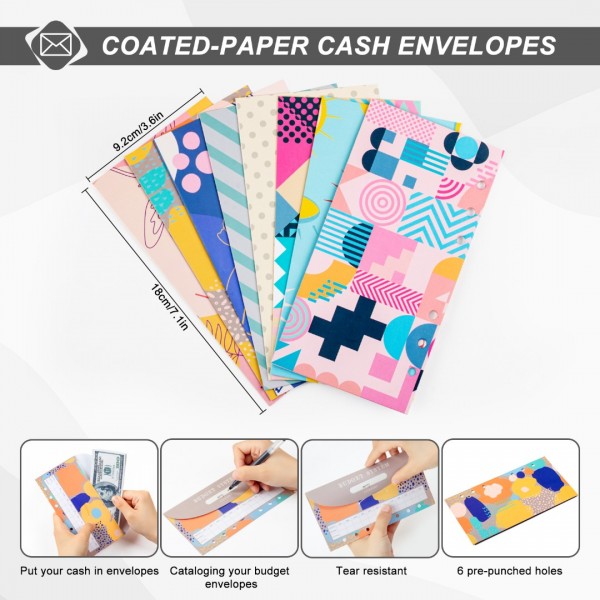 A6 Binder Budget Planner Organizer 6 Ring Binder Cover, with 8Pcs Cash Envelopes,10Pcs binder pockets, 24Pcs Budget Sheets & 38 Categories Sticker Labels, Money Saving Binder for Budgeting (Black) 