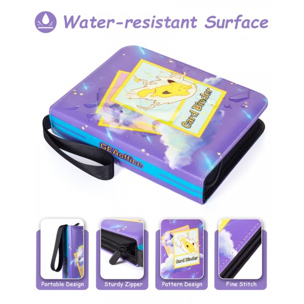 4-Pocket Card Binder for Trading Cards with 50 Removable Sleeves Holds 400 Cards, Card Book Collector Album Folder for Yugioh, MTG, TCG, Trading Card Holder with Zipper- Boy Girl Toy Gift, Purple