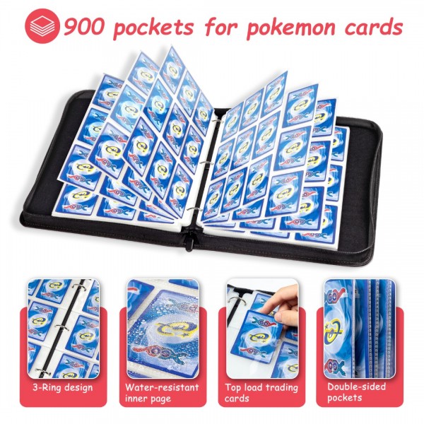 9-Pocket Card Binder for Cards 900 Pockets, Trading Card Games Collection Binder, Card Book Collector Album Folder Holder with Sleeves- Gifts for Boys Girls Toys, Red