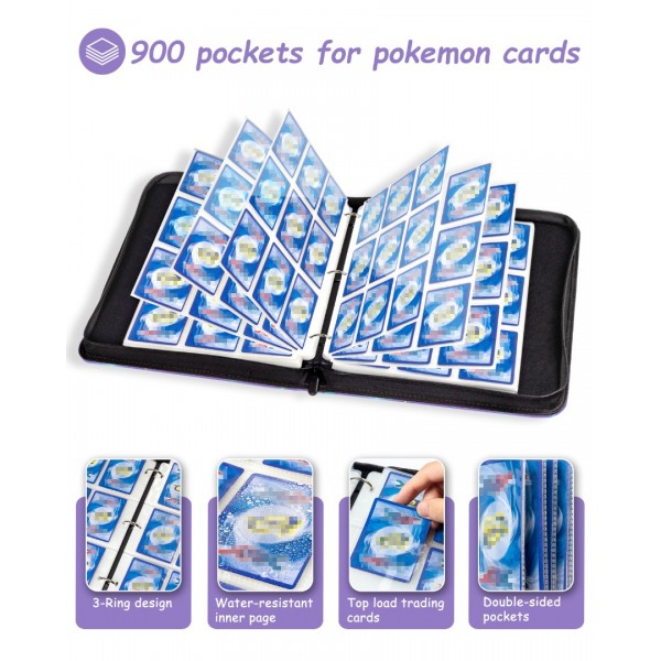 9-Pocket Card Binder for Trading Cards with 50 Removable Sleeves Holds 900 Cards, Card Book Collector Album Folder for Yugioh, MTG, TCG, Trading Card Holder with Zipper- Boy Girl Toy Gift, Purple