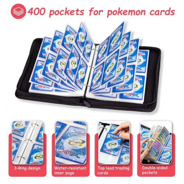 4-Pocket Card Binder for Trading Cards Binder 400 Pockets, Trading Card Games Collection Binder, Card Book Collector Album Folder Holder with Sleeves- Gifts for Boys Girls Toys, red