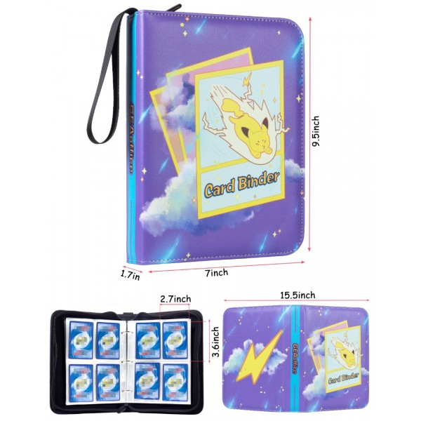 4-Pocket Card Binder for Trading Cards with 50 Removable Sleeves Holds 400 Cards, Card Book Collector Album Folder for Yugioh, MTG, TCG, Trading Card Holder with Zipper- Boy Girl Toy Gift, Purple