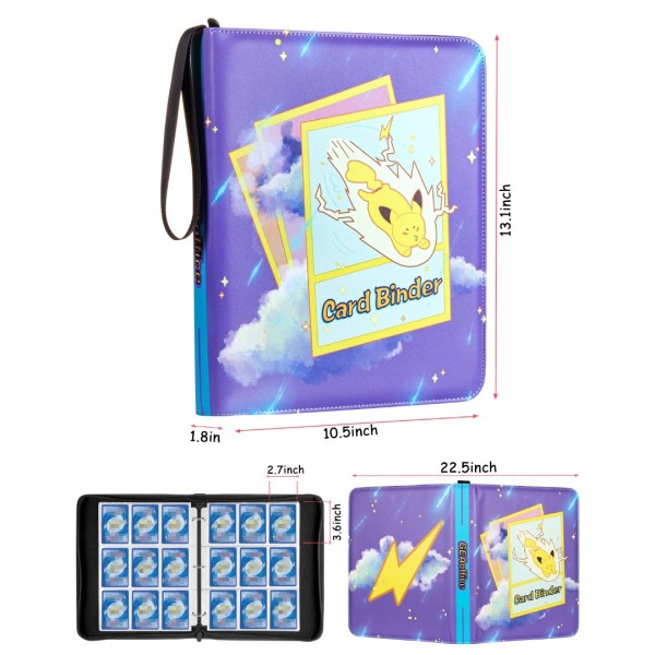 9-Pocket Card Binder for Trading Cards with 50 Removable Sleeves Holds 900 Cards, Card Book Collector Album Folder for Yugioh, MTG, TCG, Trading Card Holder with Zipper- Boy Girl Toy Gift, Purple