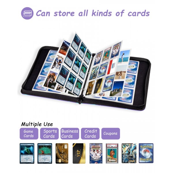 9-Pocket Card Binder for Trading Cards with 50 Removable Sleeves Holds 900 Cards, Card Book Collector Album Folder for Yugioh, MTG, TCG, Trading Card Holder with Zipper- Boy Girl Toy Gift, Purple